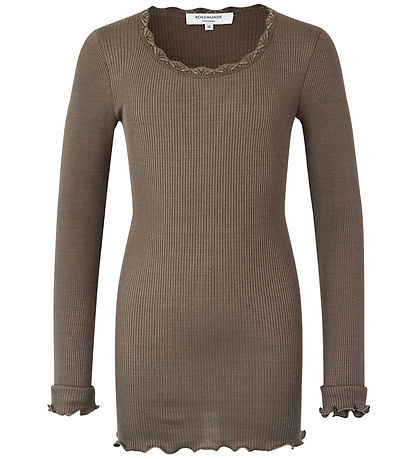 Rosemunde Bluse - Silke/Bomuld - Rib - Falcon m. Blonder Rosemunde Bluse - Silke/Bomuld - Rib - Falcon m. Blonder