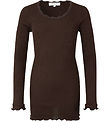 Rosemunde Bluse - Silke/Bomuld - Rib - Black Brown m. Blonder