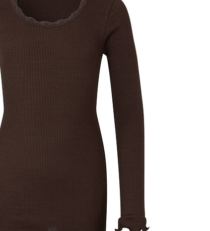 Rosemunde Bluse - Silke/Bomuld - Rib - Black Brown m. Blonder Rosemunde Bluse - Silke/Bomuld - Rib - Black Brown m. Blonder