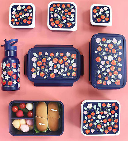 A Little Lovely Company Madkassesæt - 4 stk - Strawberries A Little Lovely Company Madkassesæt - 4 stk - Strawberries