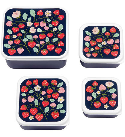A Little Lovely Company Madkassesæt - 4 stk - Strawberries A Little Lovely Company Madkassesæt - 4 stk - Strawberries