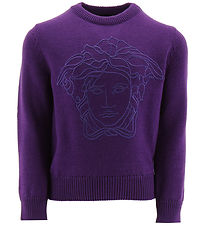 Versace Bluse - Uld - Lilla m. Logo Versace Bluse - Uld - Lilla m. Logo
