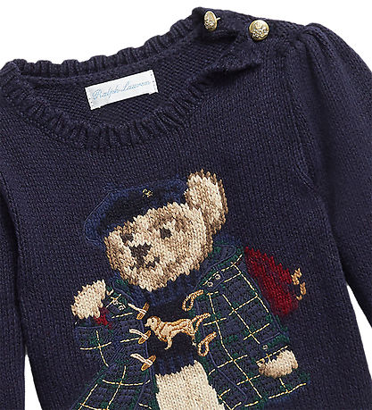 Polo Ralph Lauren Bluse - Strik - Navy m. Bamse Polo Ralph Lauren Bluse - Strik - Navy m. Bamse