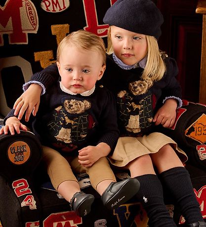 Polo Ralph Lauren Bluse - Strik - Navy m. Bamse Polo Ralph Lauren Bluse - Strik - Navy m. Bamse