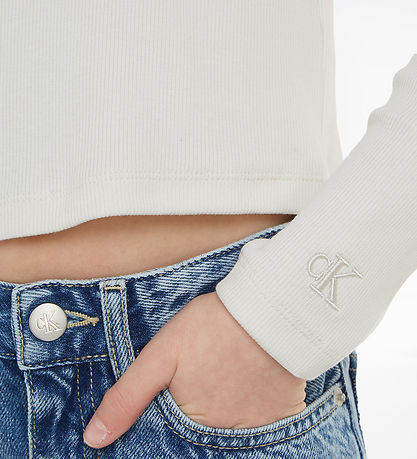 Calvin Klein Bluse - Cropped - Rib - Ivory Calvin Klein Bluse - Cropped - Rib - Ivory