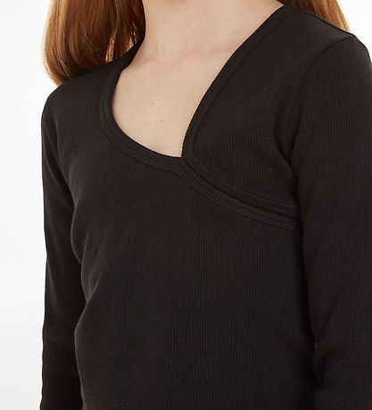 Calvin Klein Bluse - Cropped - Rib - Sort Calvin Klein Bluse - Cropped - Rib - Sort