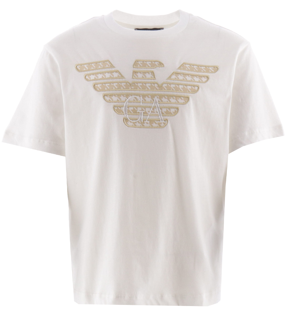 Emporio Armani T-Shirt - Weiß/Beige m. Logo - Emporio Armani - 4 Jahre (104) - T-Shirts