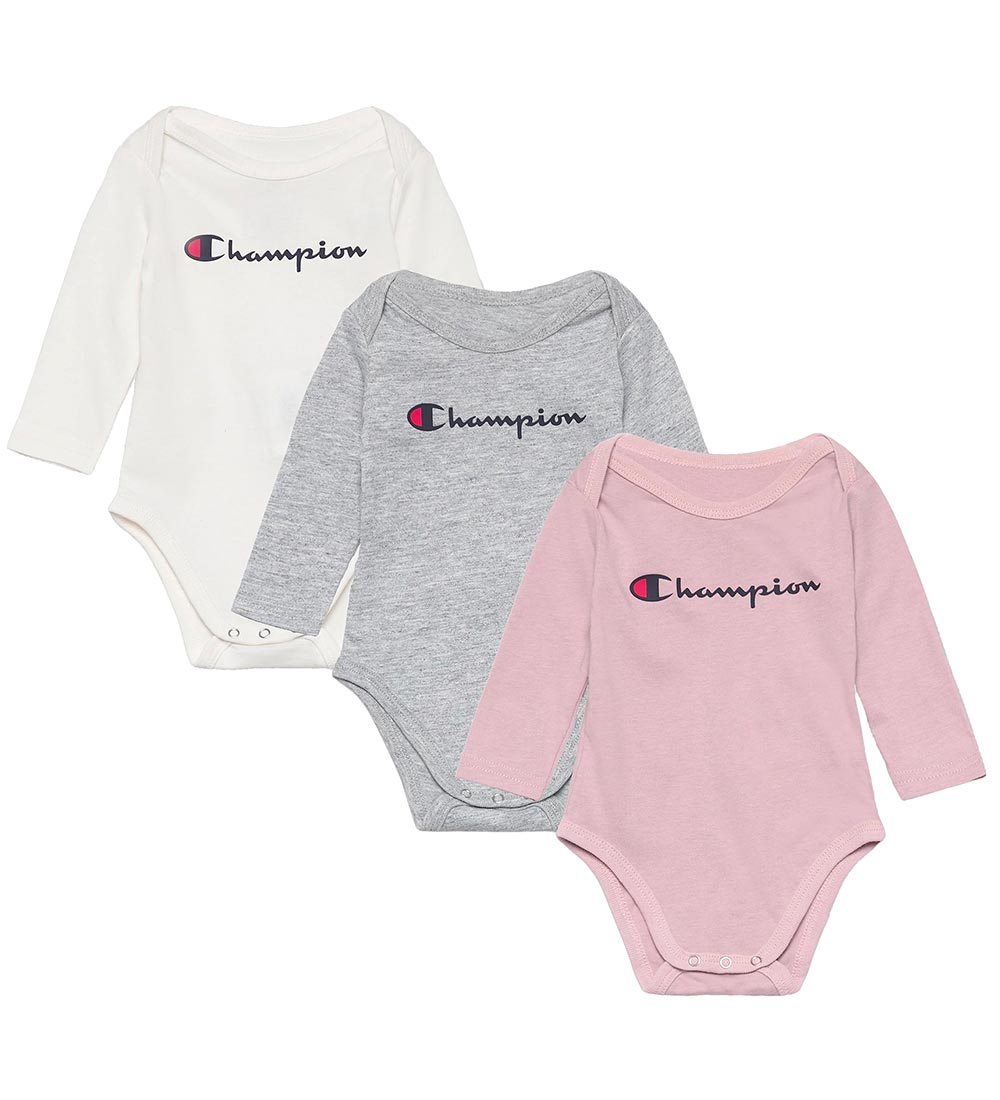 Champion Body l/ä - 3er-Pack - Dusty Rose/Graumeliert/Weiß - Champion - 68/74 - Body L/Ä