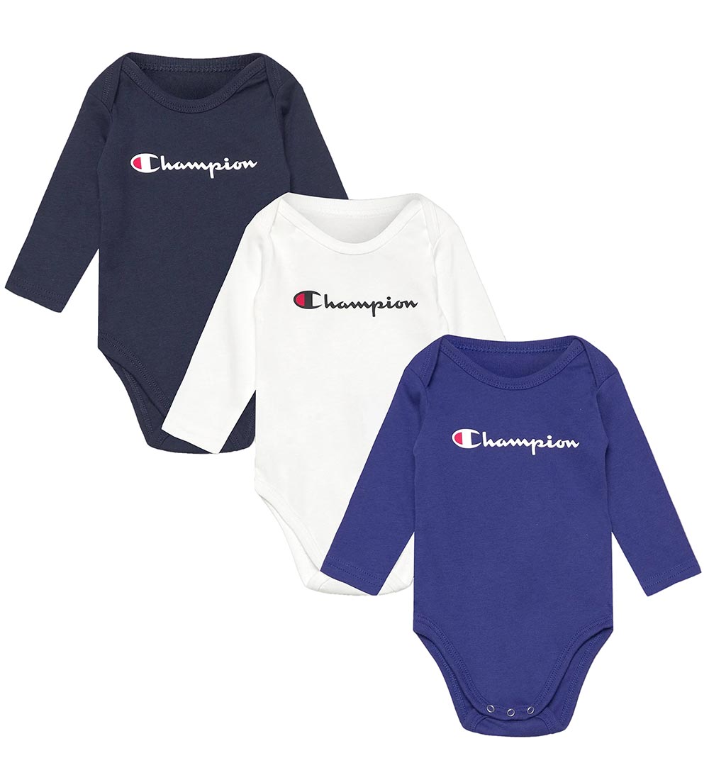 Champion Body l/ä - 3er-Pack - Blau/Weiß/Schwarz - Champion - 74/80 - Body L/Ä