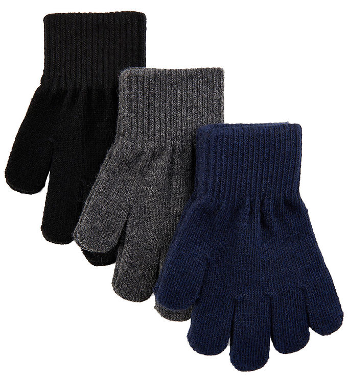 Mikk-line Blue Nights/antrazite/black Fingervanter Uld/kunst (3-pak) - Str. 4-7y