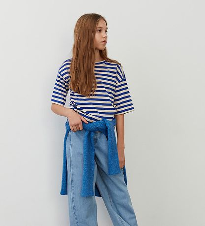Sofie Schnoor Girls T-shirt - Rib - Blå/Cremestribet