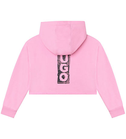 HUGO Hættetrøje - Cropped - Rosa m. Sort HUGO Hættetrøje - Cropped - Rosa m. Sort