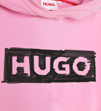 HUGO Hættetrøje - Cropped - Rosa m. Sort HUGO Hættetrøje - Cropped - Rosa m. Sort