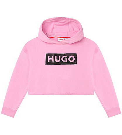 HUGO Hættetrøje - Cropped - Rosa m. Sort HUGO Hættetrøje - Cropped - Rosa m. Sort
