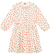 Bonton Kjole - Fløjl - Frida - Creme m. Røde Prikker Bonton Kjole - Fløjl - Frida - Creme m. Røde Prikker