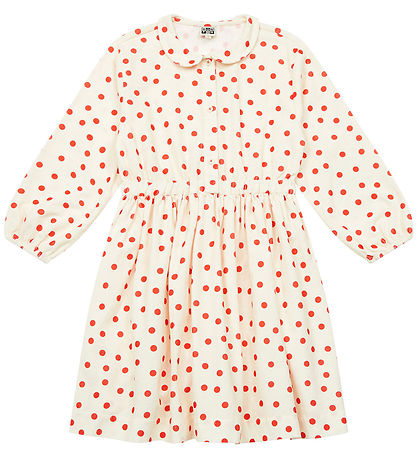 Bonton Kjole - Fløjl - Frida - Creme m. Røde Prikker Bonton Kjole - Fløjl - Frida - Creme m. Røde Prikker