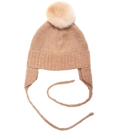 Huttelihut Babyhue - Strik - Uld - Chullu - Camel m. Kvast Huttelihut Babyhue - Strik - Uld - Chullu - Camel m. Kvast