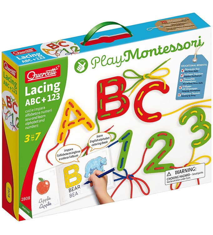 Quercetti Læringssæt - Lacing ABC+123 - Play Montessori - 2802