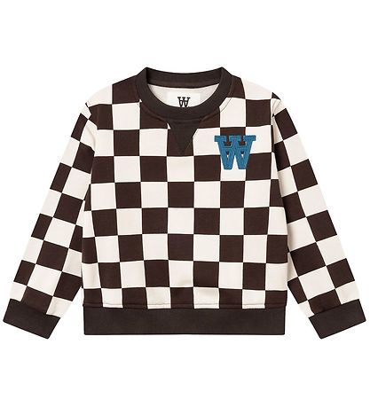 Wood Wood Sweatshirt - Rod Kids Checkered - Off-White/Black Coff Wood Wood Sweatshirt - Rod Kids Checkered - Off-White/Black Coff