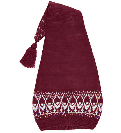 Mikk-Line Nissehue - Strik - Jacquard - Rød m. Mønster