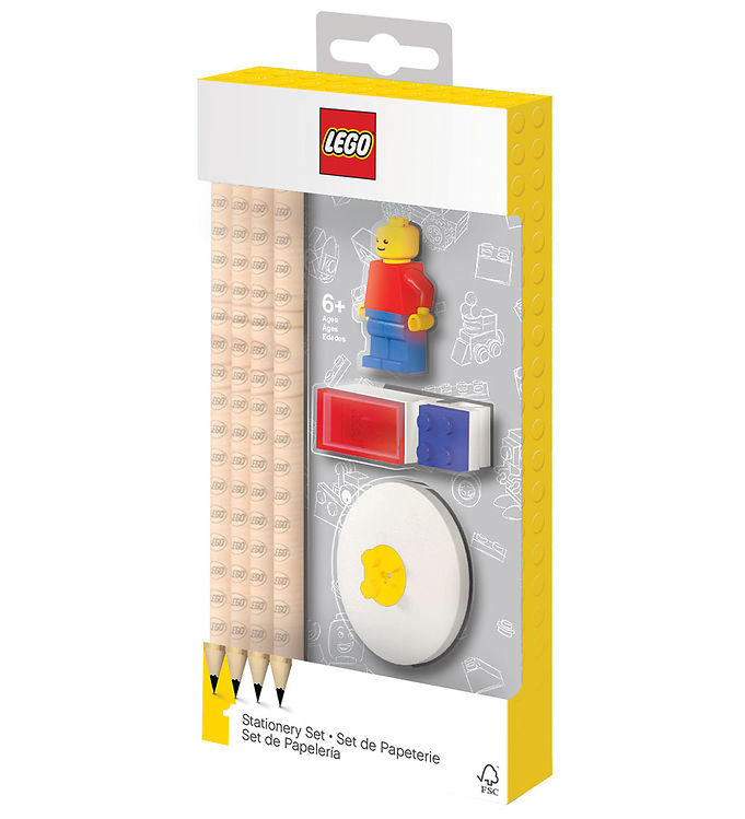 LEGO® Stationery Blyantsæt - 8 Dele - Rød/Blå m. Minifigur