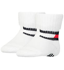 Tommy Hilfiger Strømper m. Antiskrid - 2-pak - Baby Flag - Hvid Tommy Hilfiger Strømper m. Antiskrid - 2-pak - Baby Flag - Hvid