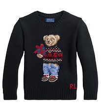 Polo Ralph Lauren Bluse - Strik - Holiday - Sort m. Bamse Polo Ralph Lauren Bluse - Strik - Holiday - Sort m. Bamse