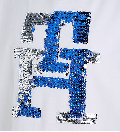 Tommy Hilfiger T-shirt - Monogram Sequins - White m. Palietter Tommy Hilfiger T-shirt - Monogram Sequins - White m. Palietter