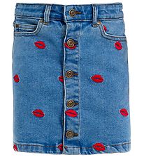 The New Nederdel - Denim - TnLips - Medium Blue/Rød m. Læber The New Nederdel - Denim - TnLips - Medium Blue/Rød m. Læber