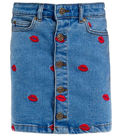 The New Nederdel - Denim - TnLips - Medium Blue/Rød m. Læber The New Nederdel - Denim - TnLips - Medium Blue/Rød m. Læber