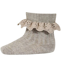MP Strømper m. Blonde - Uld - Lea - Lysebrunmeleret