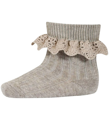 MP Strømper m. Blonde - Uld - Lea - Lysebrunmeleret