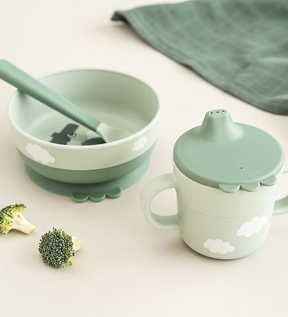 Done By Deer Spisesæt - Foodie - 3 Dele - Happy Clouds Green