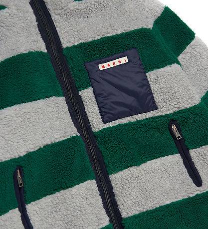 Marni Fleecejakke m. For - Gråmeleret/Grønstribet m. Navy Marni Fleecejakke m. For - Gråmeleret/Grønstribet m. Navy