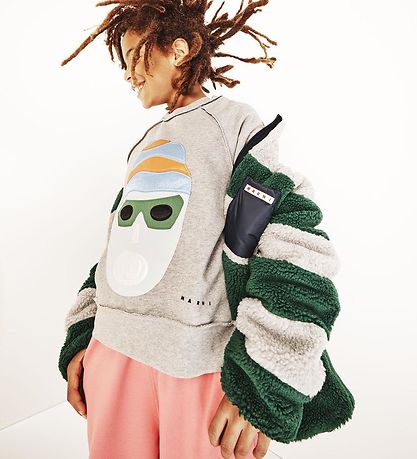 Marni Fleecejakke m. For - Gråmeleret/Grønstribet m. Navy Marni Fleecejakke m. For - Gråmeleret/Grønstribet m. Navy