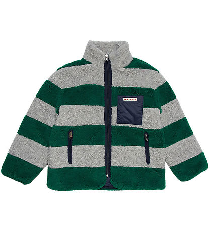 Marni Fleecejakke m. For - Gråmeleret/Grønstribet m. Navy Marni Fleecejakke m. For - Gråmeleret/Grønstribet m. Navy