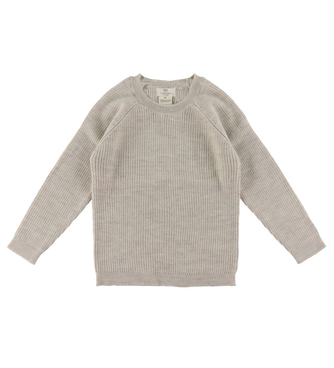 KLASSISK MERINO BLUSE I RIB - PALE CREAM MELANGE - PALE CREAM MELANGE / 116
