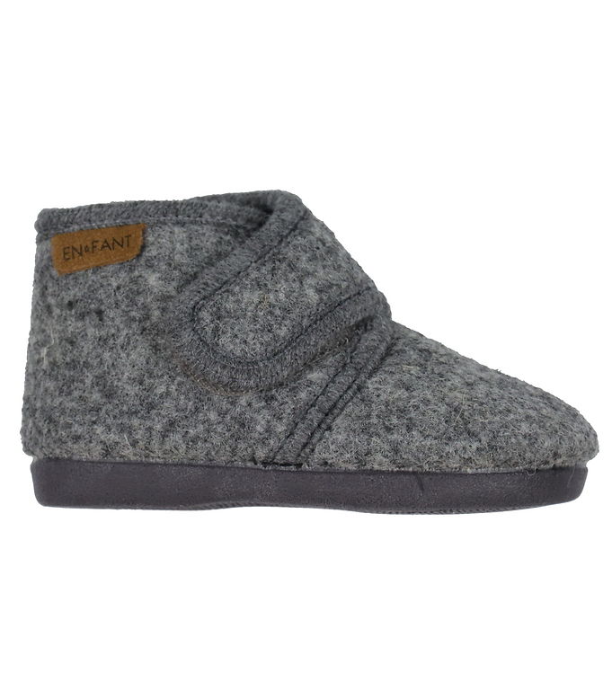 Uldhjemmesko velcro - Dark Gray Melange - 20