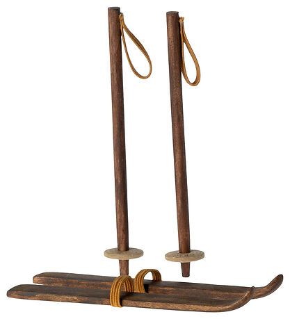 Maileg Miniature Ski og Skistave - Storebror & -Søster Mus - Træ
