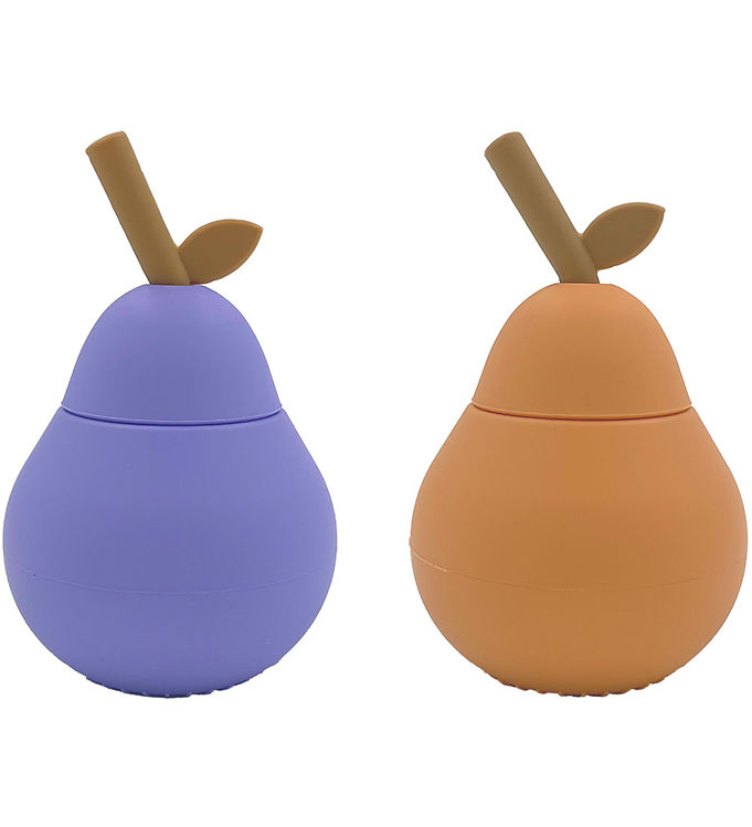 OYOY Kopper m. Sugerør - 2-pak - Pære - Silikone - Apricot/Lilla