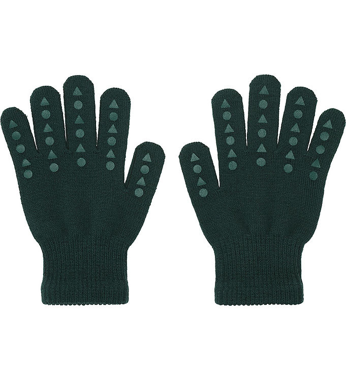 GoBabyGo Handsker - Strik - Uld - Forest Green m. Dupper billede