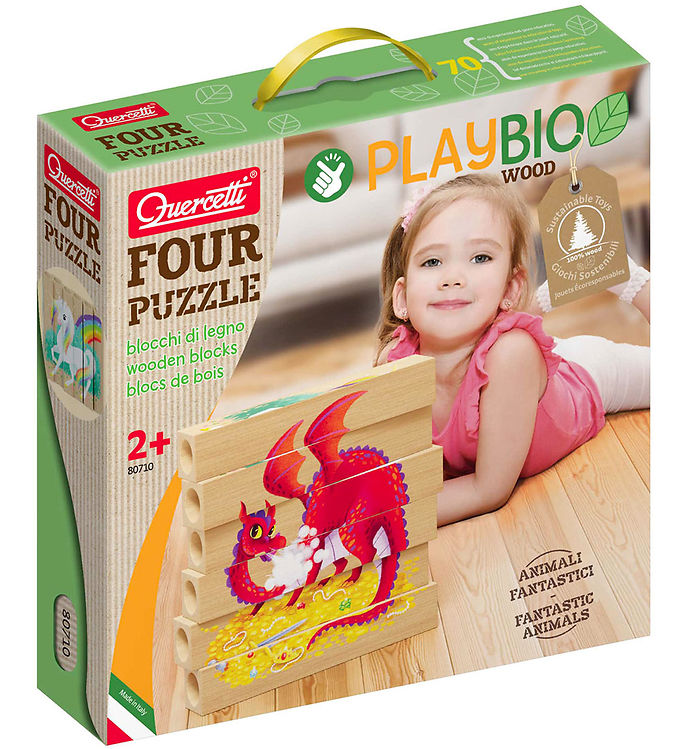Quercetti Puslespil - Playbio Træ - Fabeldyr - 4x6 Brikker - 807