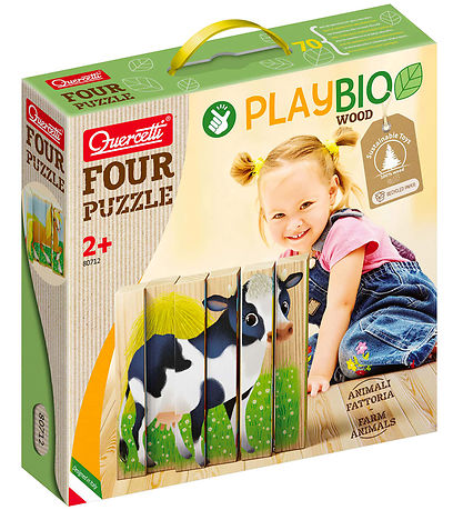 Quercetti Puslespil - Playbio Træ - Bondegårdsdyr - 4x6 Brikker 