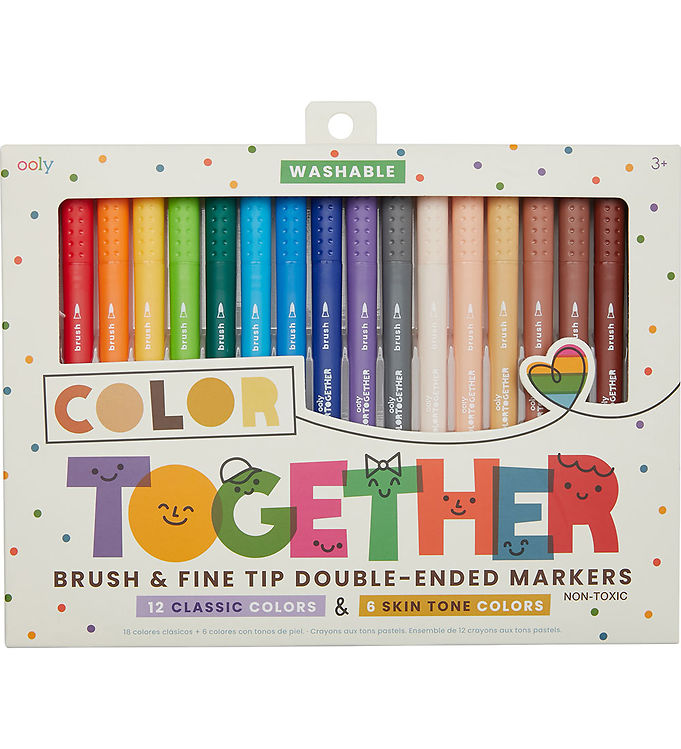 OOLY Color Together, 18 stk, Beige, Sort, Blå, Brun, Blå, Grøn, Grå, Lyse Blå, Lysegrøn, Lys grå, Orange, Lyserød,..., 3 År, Fibre tip, Rund, Vandbaseret blæk