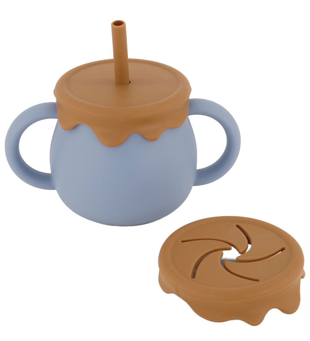 Mikk-Line Becher m. Strohhalme - Silikon - verblasstes Denim/Bra - Mikk-Line - One Size - Becher