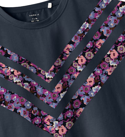 Name It T-shirt - Noos - NkfTinda - Dark Sapphire m. Blomster