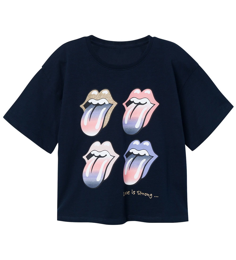 Name It T-Shirt - NkfNarina Rollingstones - Noos - Dark Sapphire - Name It - 7-8 Jahre (122-128) - T-Shirts