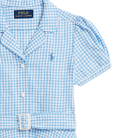 Polo Ralph Lauren Kjole - Gingham - Hør - Blå/Hvidternet Polo Ralph Lauren Kjole - Gingham - Hør - Blå/Hvidternet