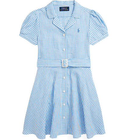 Polo Ralph Lauren Kjole - Gingham - Hør - Blå/Hvidternet Polo Ralph Lauren Kjole - Gingham - Hør - Blå/Hvidternet