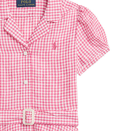 Polo Ralph Lauren Kjole - Gingham - Hør - Pink/Hvidternet